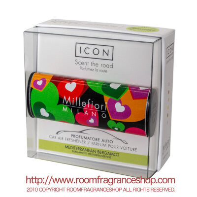 ミッレフィオーリ(Millefiori)[16CAR80] カーエアフレッシュナー  ICON CUORI E FIORI - メディタレイニアンベルガモット(MEDITERRANEAN BERGAMOT)